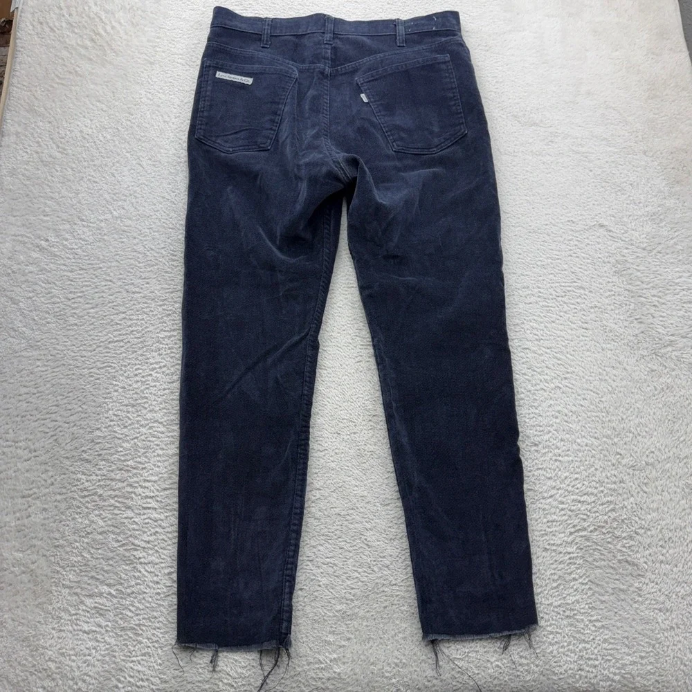 Vintage Levis Navy Blue Corduroy Pants Raw Hem White Tab Straight Leg 34x28